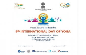 Celebrating 9th International Day of Yoga on 17th June at Memorial Park San Ramon